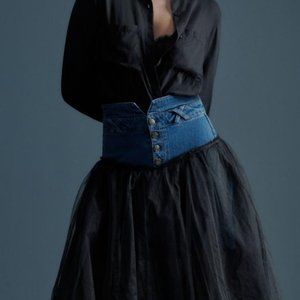 Anthropologie Pilcro Denim and Black Tulle Skirt